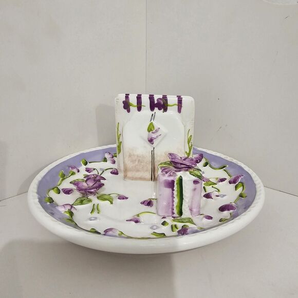 Vintage - Lady Jayne LTD - Ceramic Breakfast Tea Bag Resting Plate Violets - Picture 2 of 9